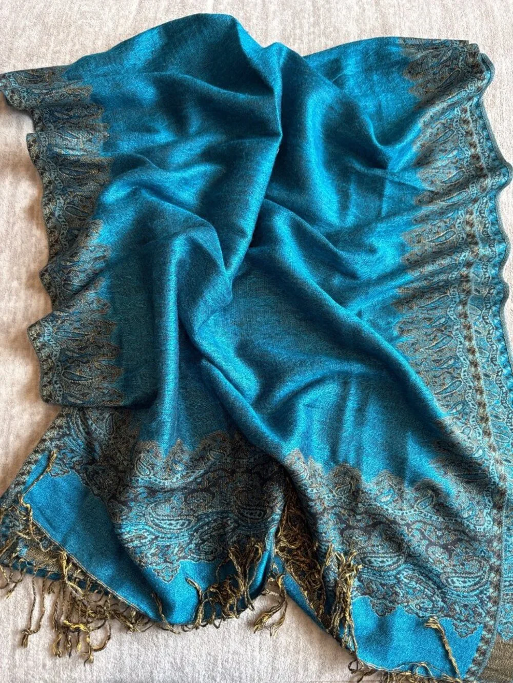 Woven Rectangle Women's Fashion Scarf with Fringe Blue Yellow Black Fall